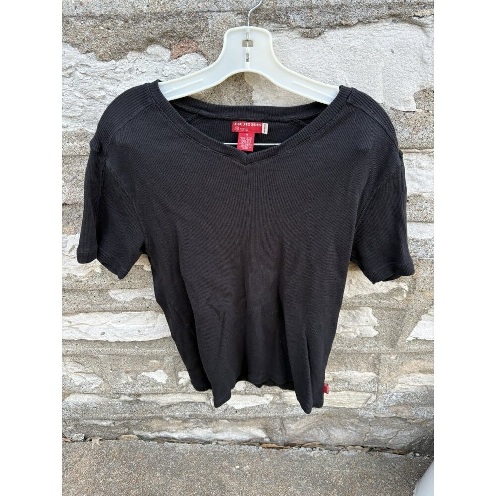 Guess Company Men's Black Short Sleeve V-Neck T-Shirt Red Tag 100% Cotton Size M